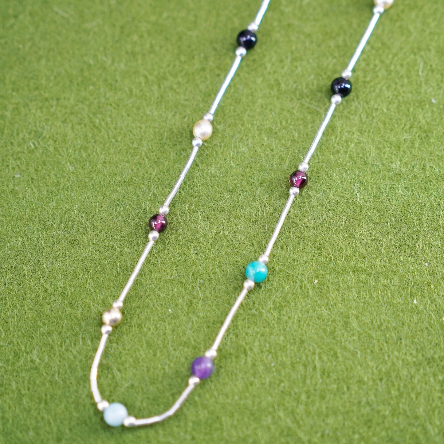 16”, Sterling silver handmade necklace, 925 chain with amethyst gemstones beads