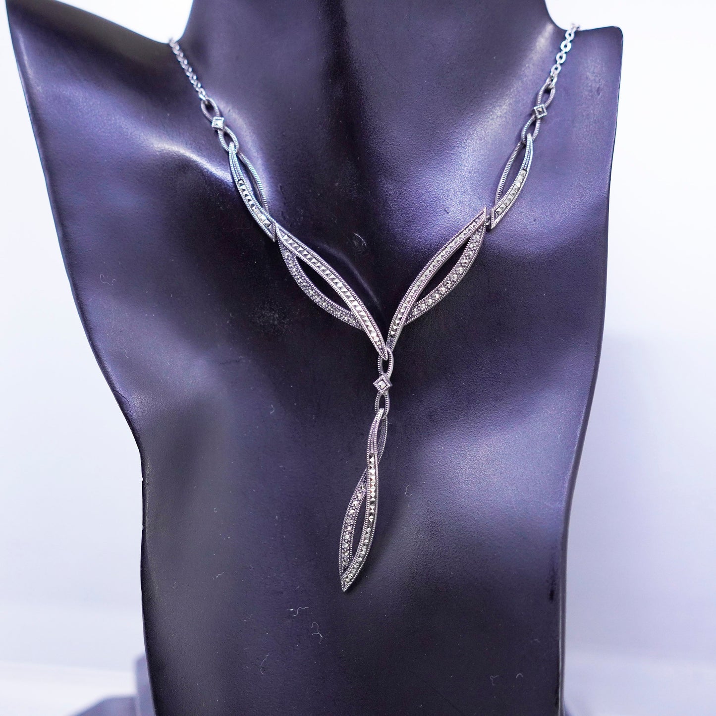 18”, Judith Jack Sterling 925 silver handmade pendant necklace with marquise