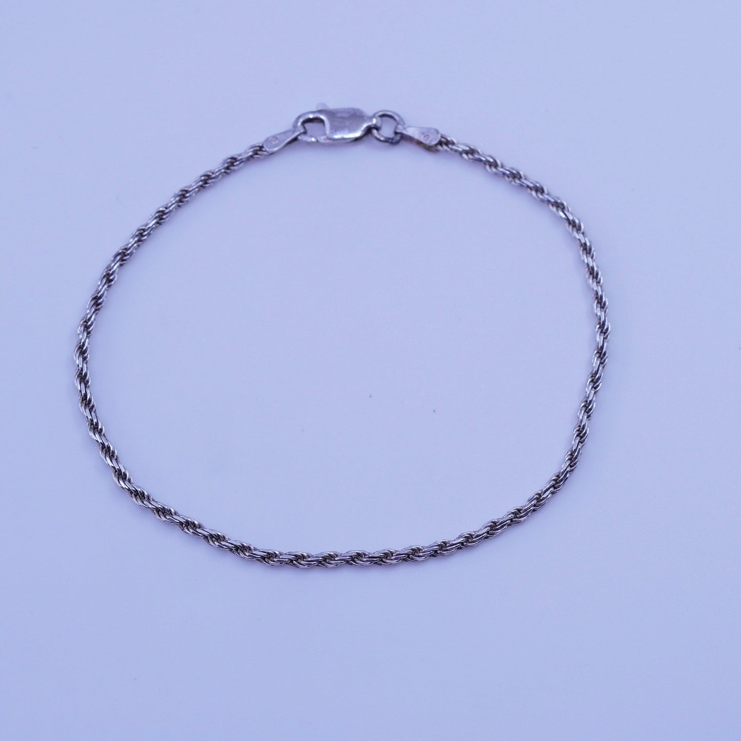 7”, 2mm, Vintage Italy Sterling 925 silver handmade bracelet, rope chain