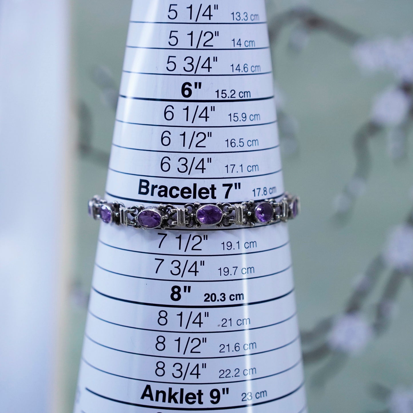 7.25”, Vintage Sterling 925 silver handmade bracelet with amethyst
