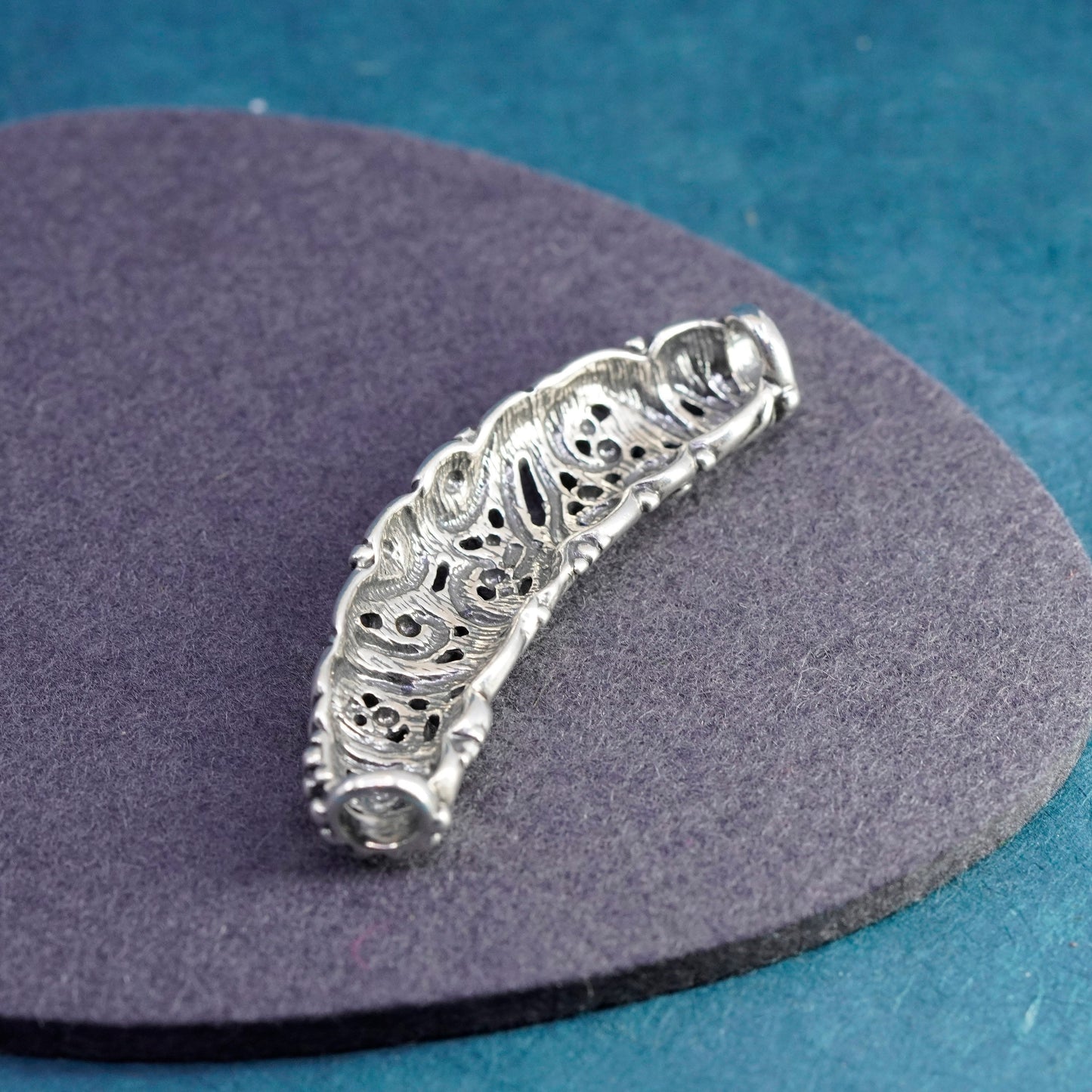 Vintage Sterling silver handmade pendant, 925 swirly slide pendant