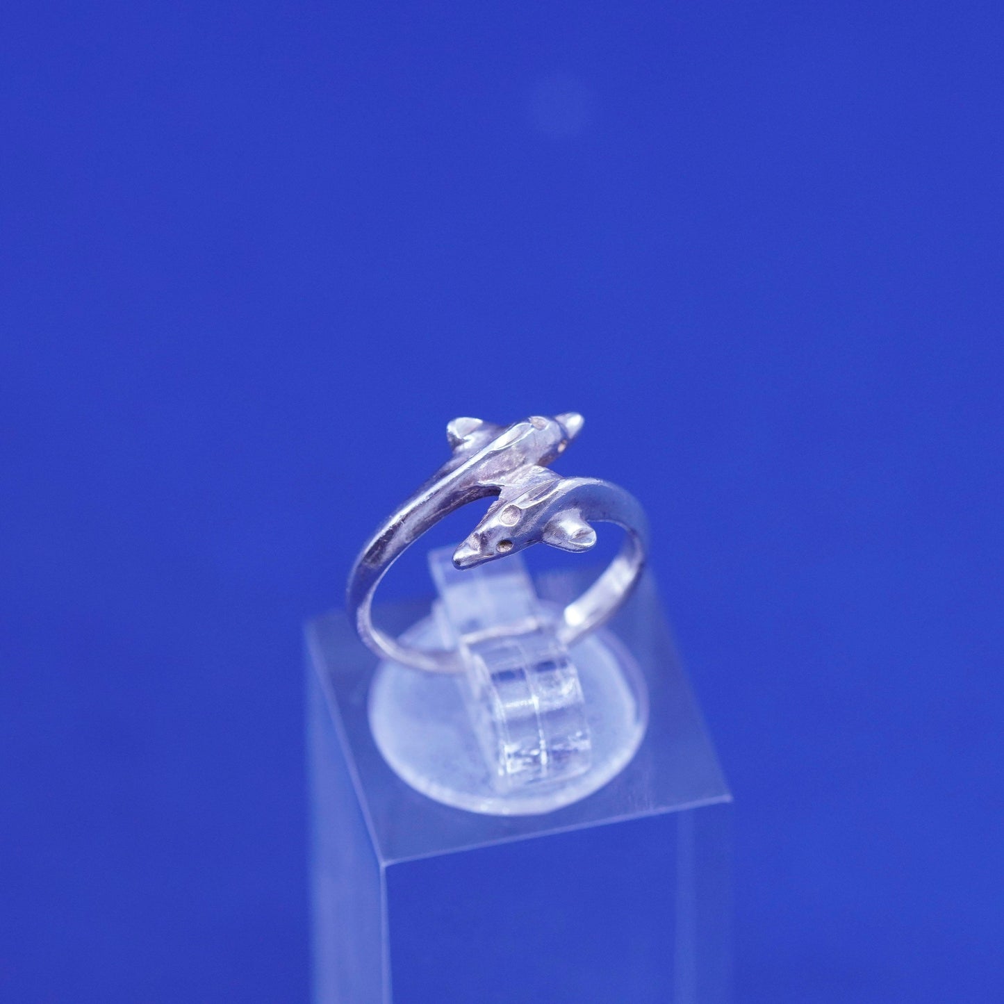 Size 4.25, vintage sterling silver handmade ring, 925 dolphin band