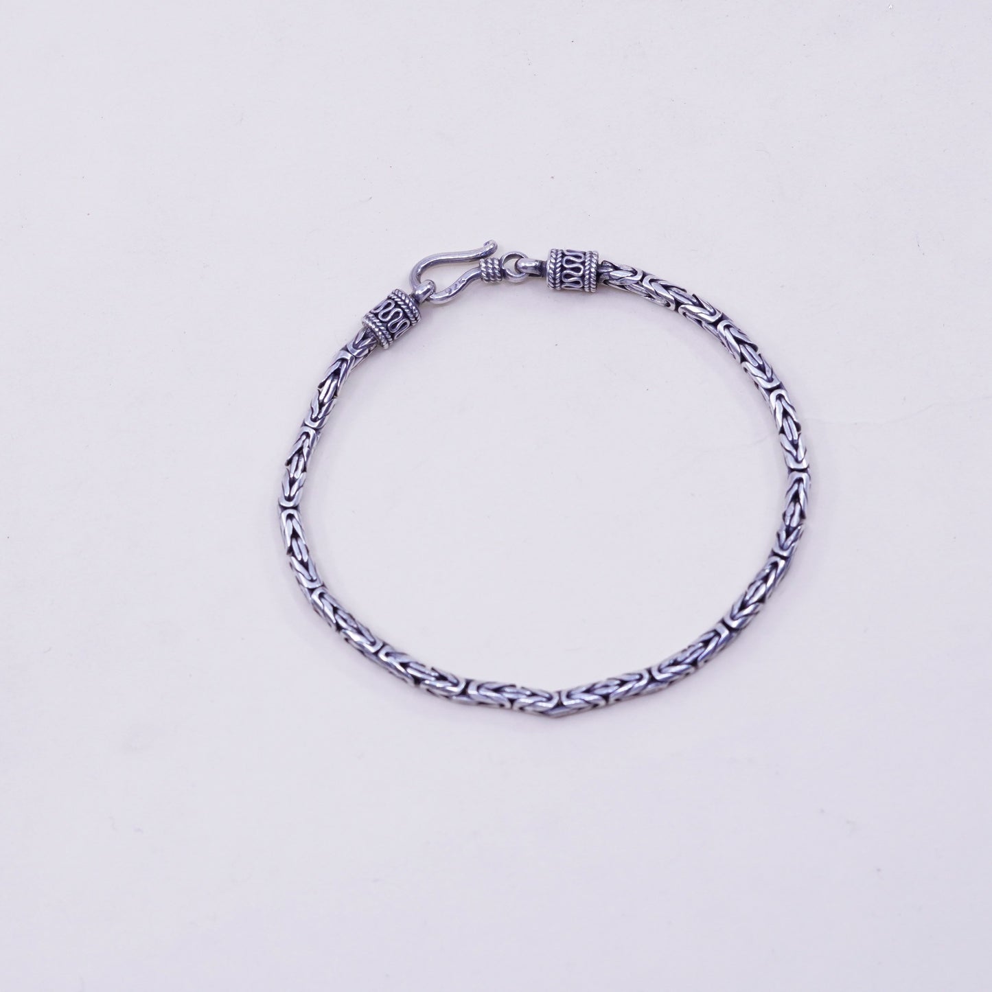 7.75”, bold Sterling silver handmade bracelet, 925 Byzantine, birdcage chain