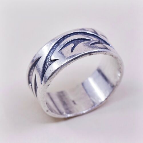 Size 10, Vtg Sterling Silver Handmade Texture Embossed Ring, Mexico 925 Band