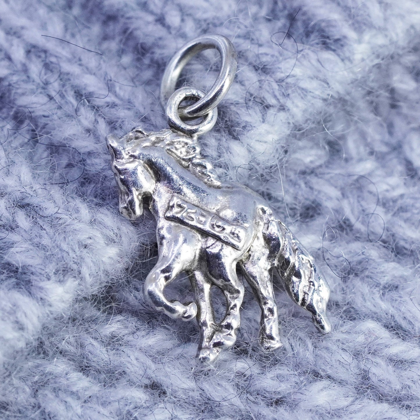 Vintage Sterling silver handmade simple 925 horse charm pendant
