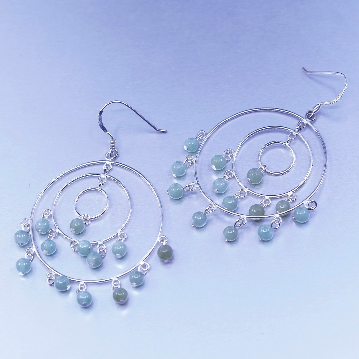 Vintage Sterling 925 silver handmade multi circle earrings with jade beads