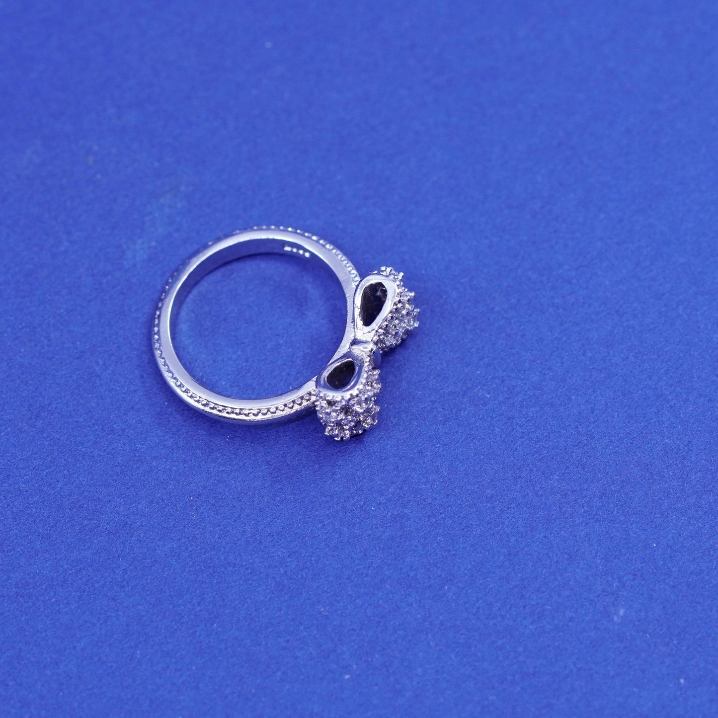 Size 5, vintage Sterling silver handmade ring, 925 bow tie ribbon ring with cz
