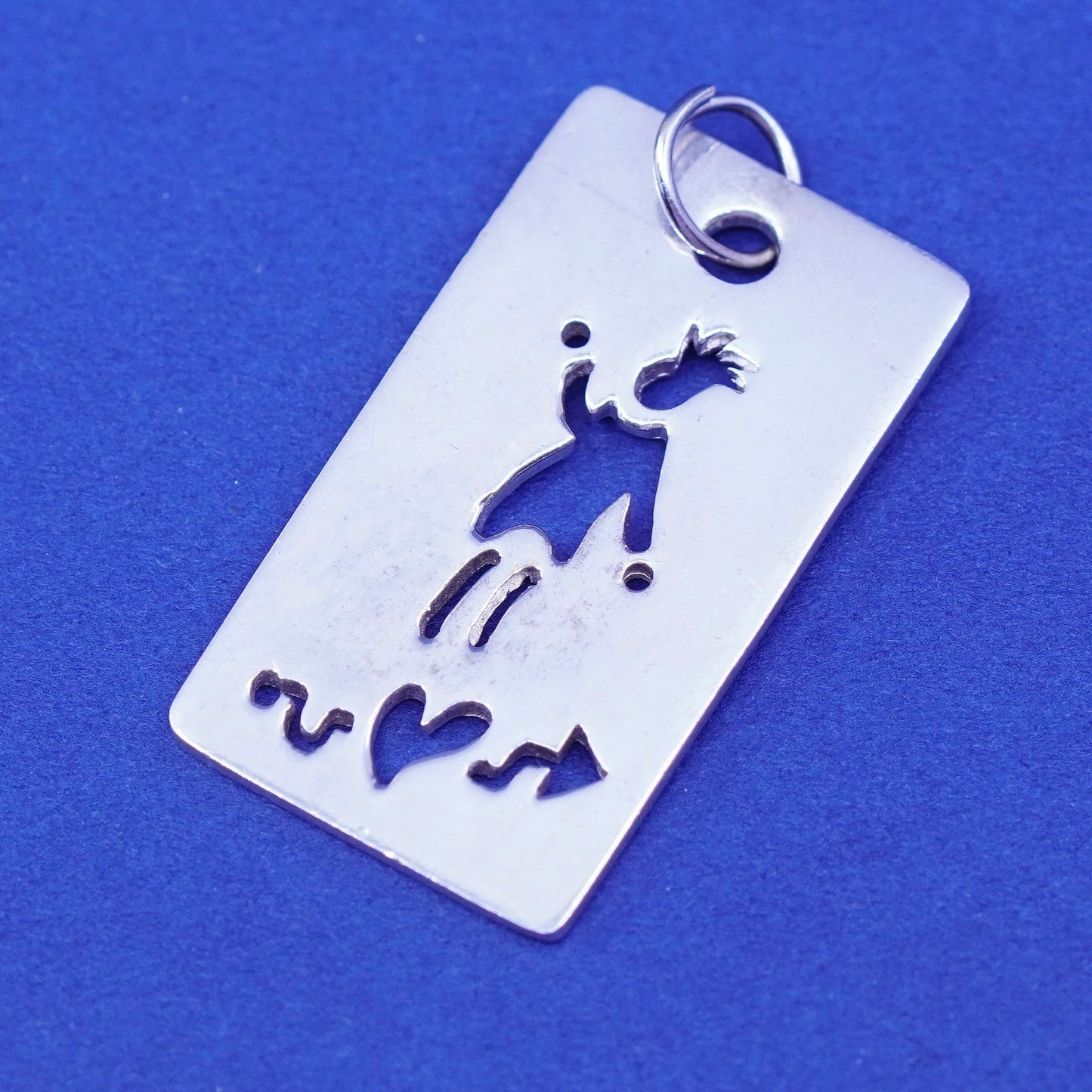 Vintage Ann sterling silver handmade pendant, 925 rectangular charm with girl