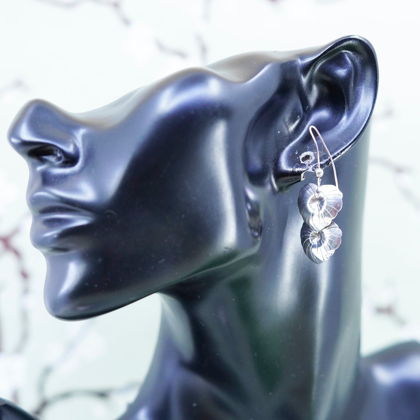 Vintage Sterling silver handmade earrings, geometric drops, leaf drops