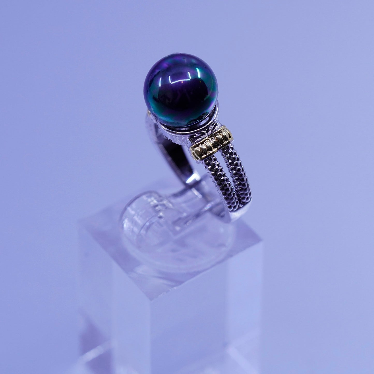Size 6.25, vintage Sterling 925 silver statement ring with faux pearl
