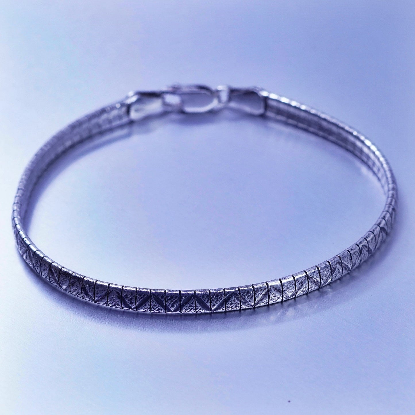 8”, Vintage Italy Sterling 925 silver handmade bracelet, textured omega chain