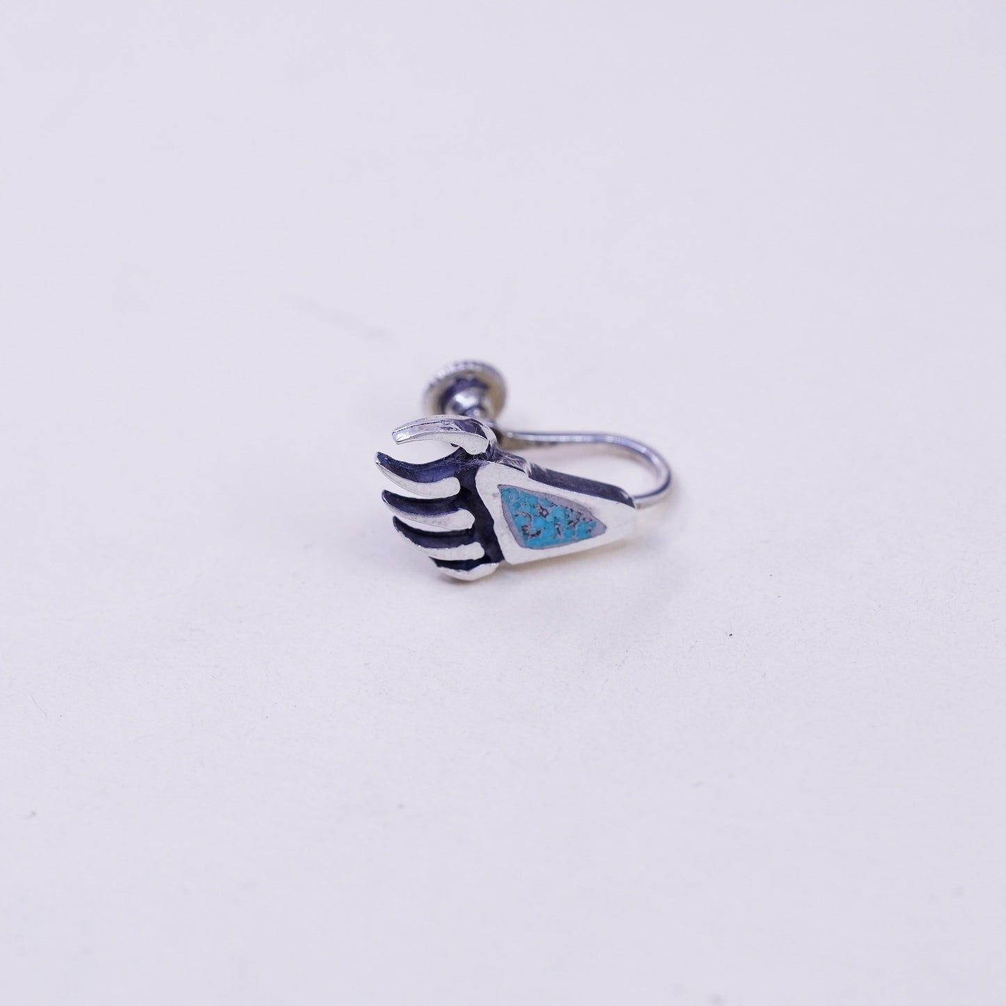 Native American navajo Sterling 925 silver screw back bear paw earrings