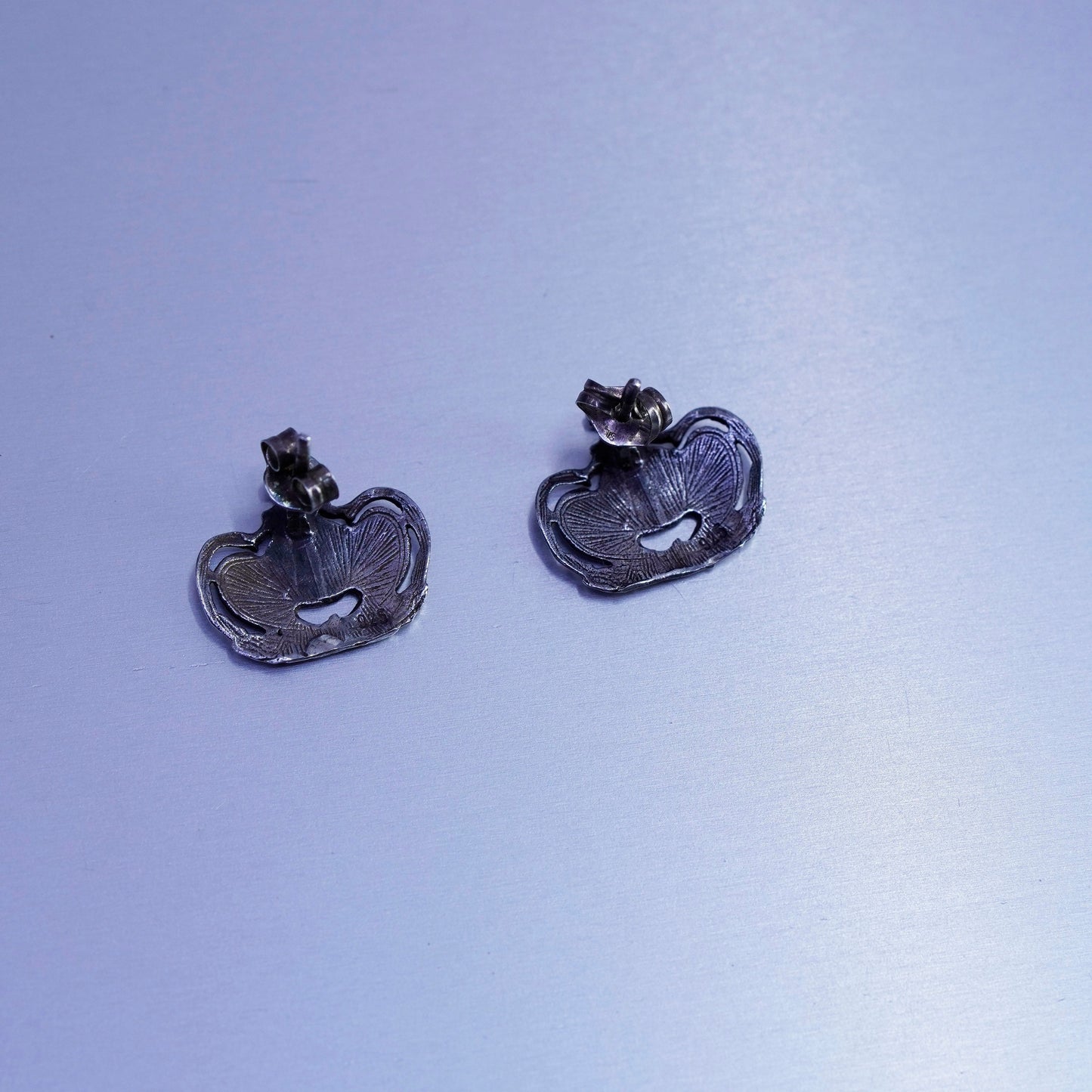Vintage Sterling 925 silver handmade crown earrings, studs