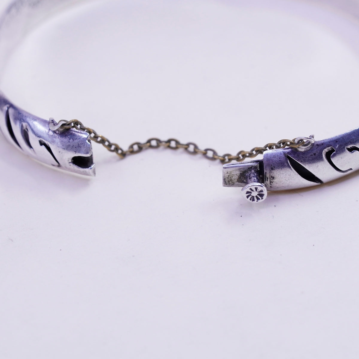 7”, Vintage Mexico sterling silver handmade bracelet, 925 hinged bangle