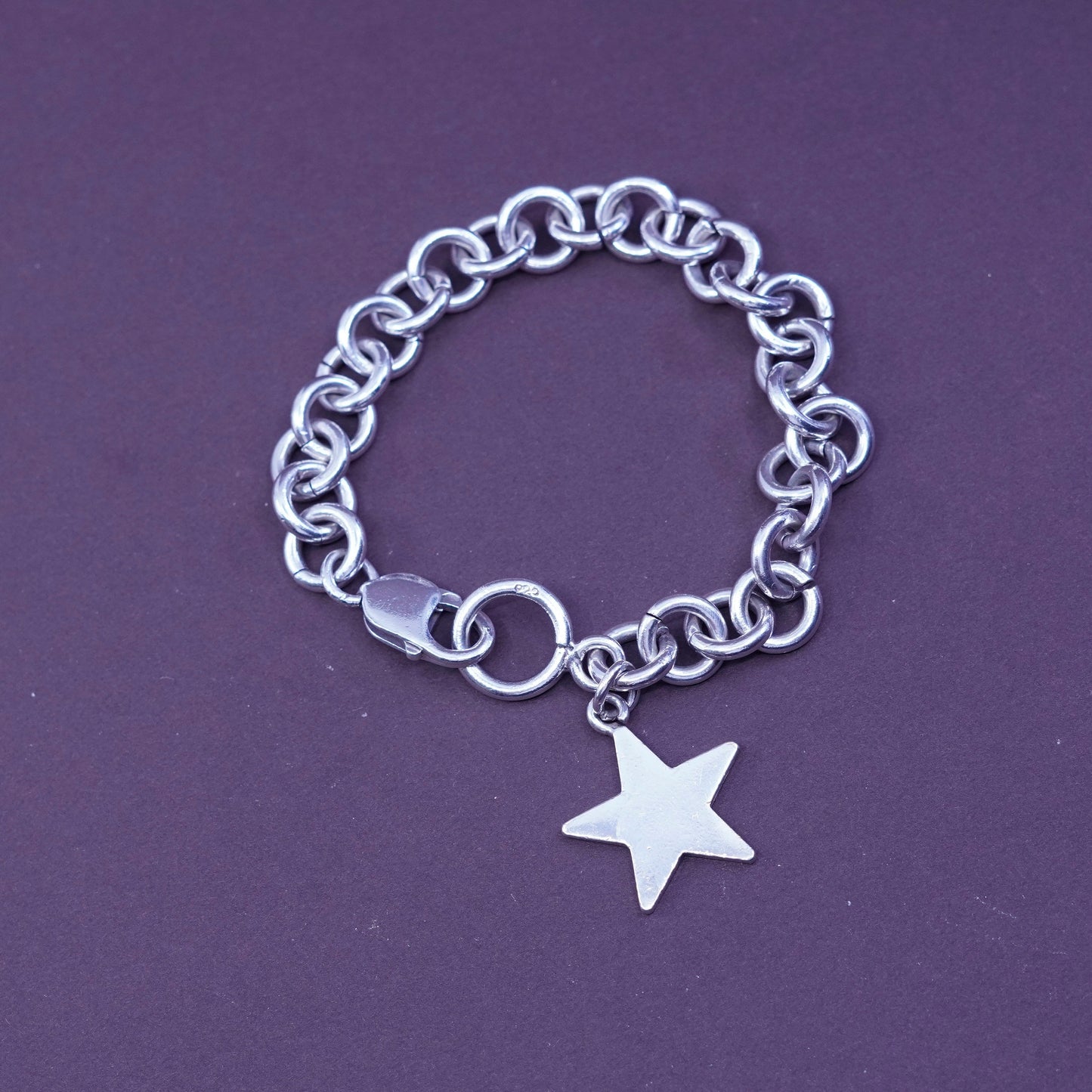 7”, Sterling silver handmade bracelet, 925 bold circle chain with star charm