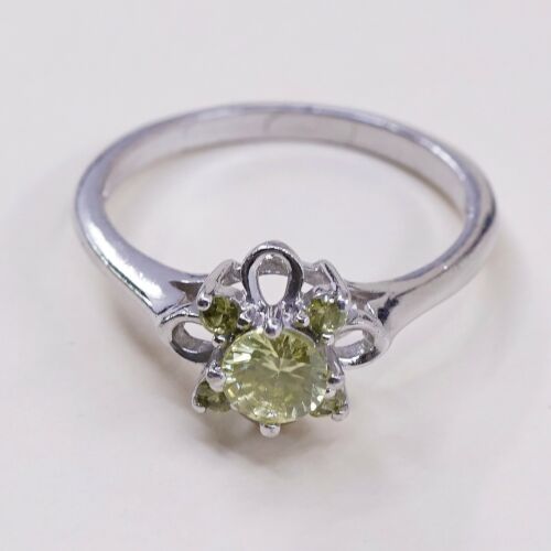 Sz 8, Vtg Sterling Silver handmade Ring, 925 Silver W/ Round Cut citrine