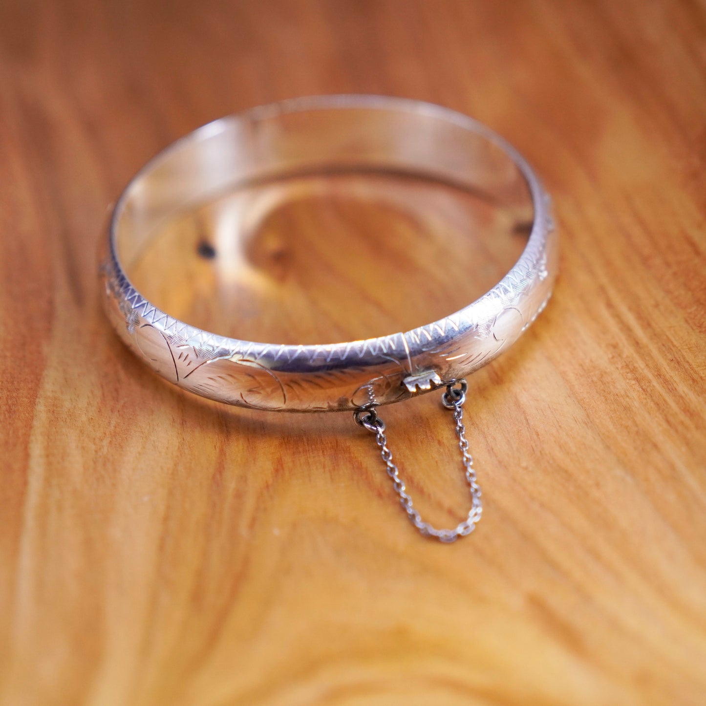 7.25”, Vintage Sterling silver handmade bracelet, 925 wide hinged bangle