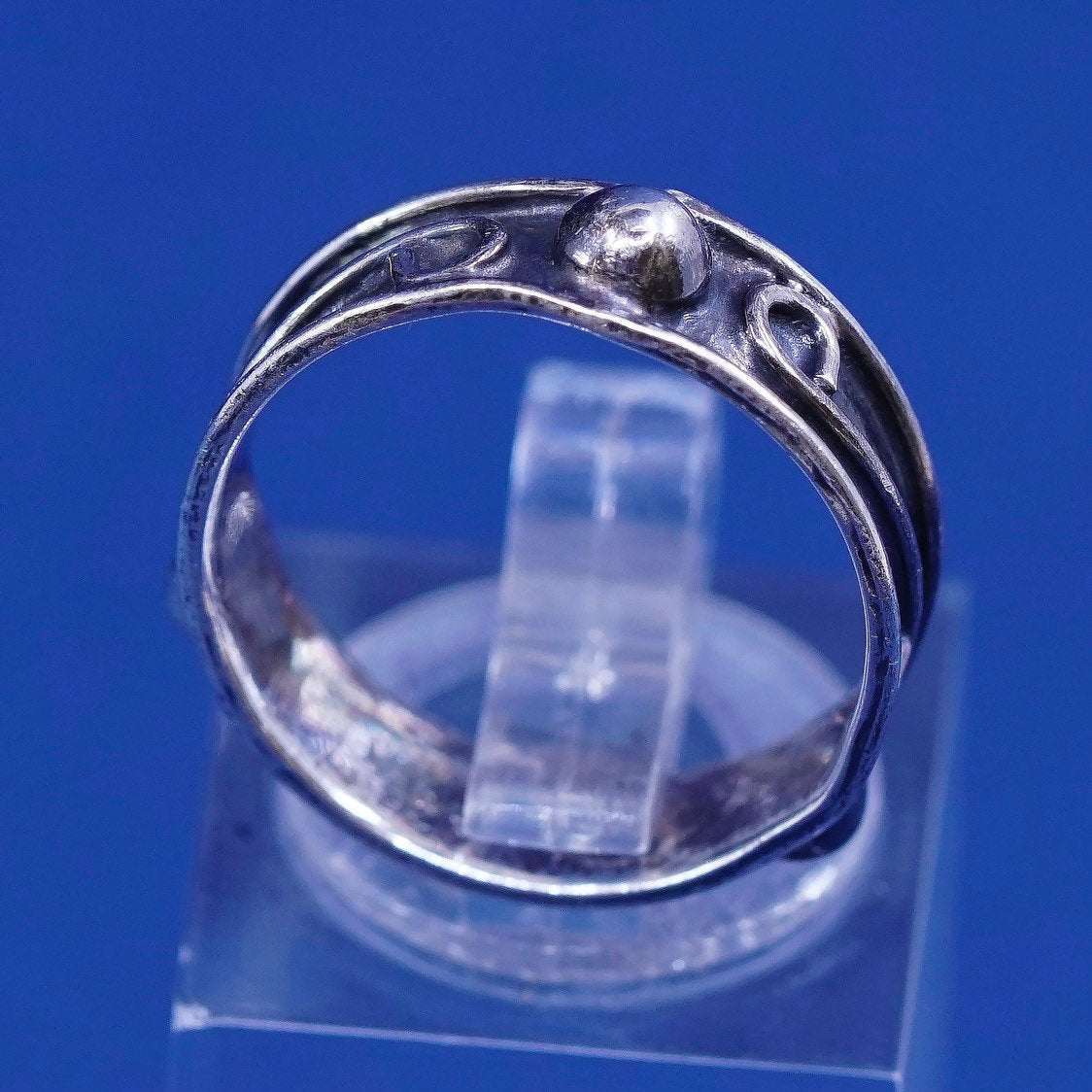 sz 6.5, vtg mexico Sterling silver handmade ring, 925 swirl bead band
