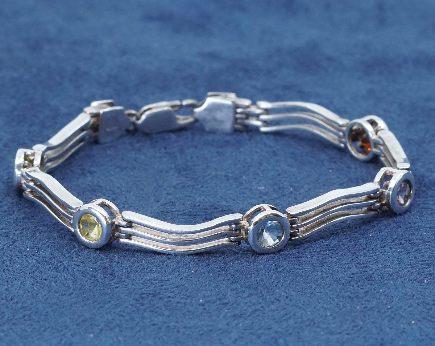 6.75", Sterling silver tennis bracelet, 925 w/ amethyst sapphire ruby citrine