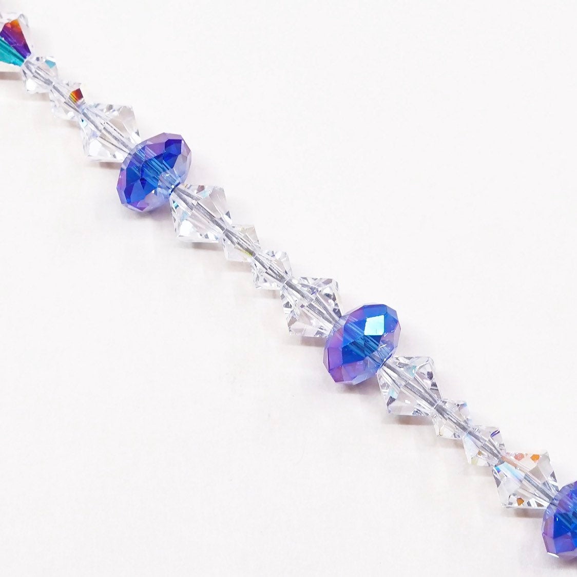 7.25", Sterling silver handmade bracelet, clean N blue crystal Swarovski beads