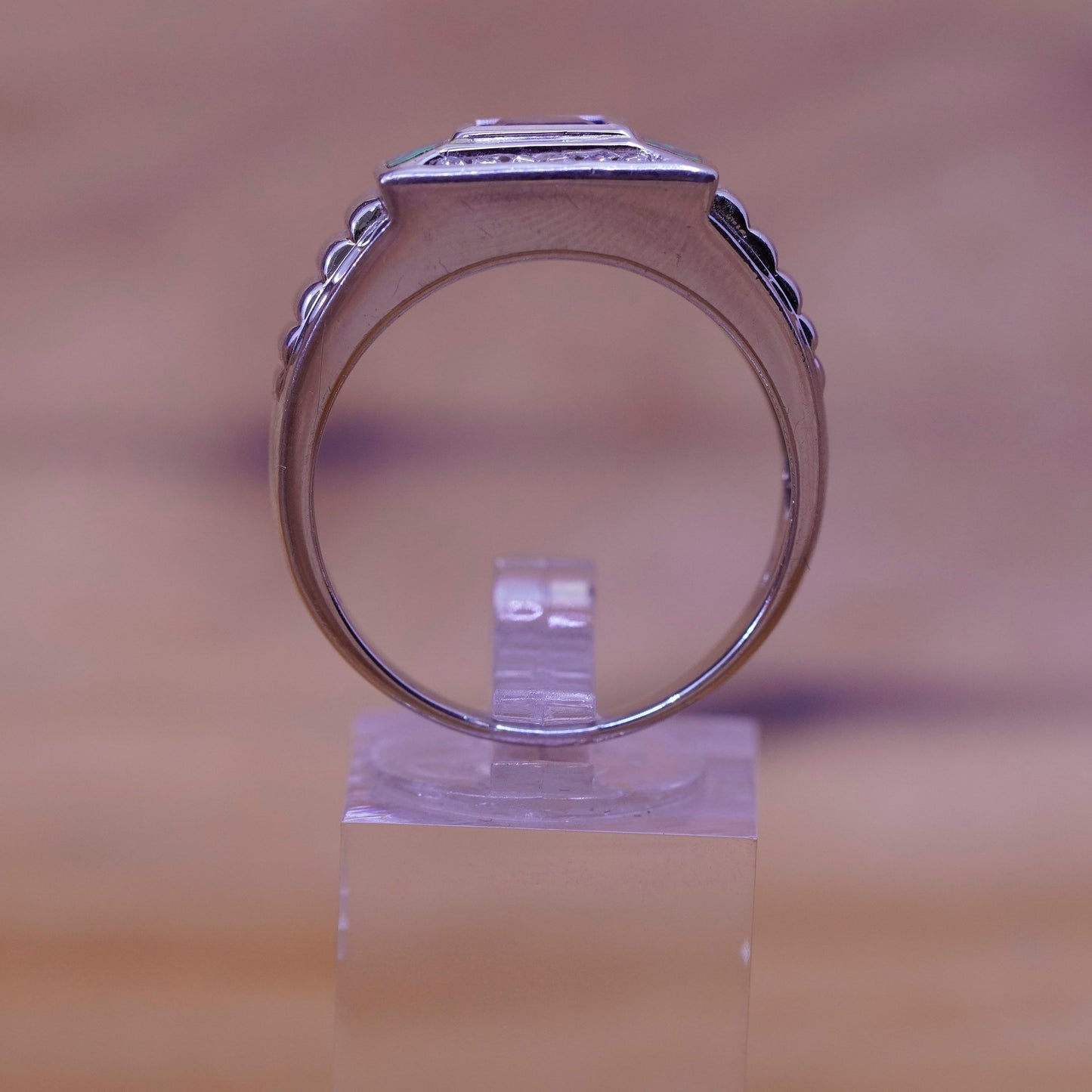 Size 12.25, Sterling silver handmade ring, 925 band with fire opal clear Cz