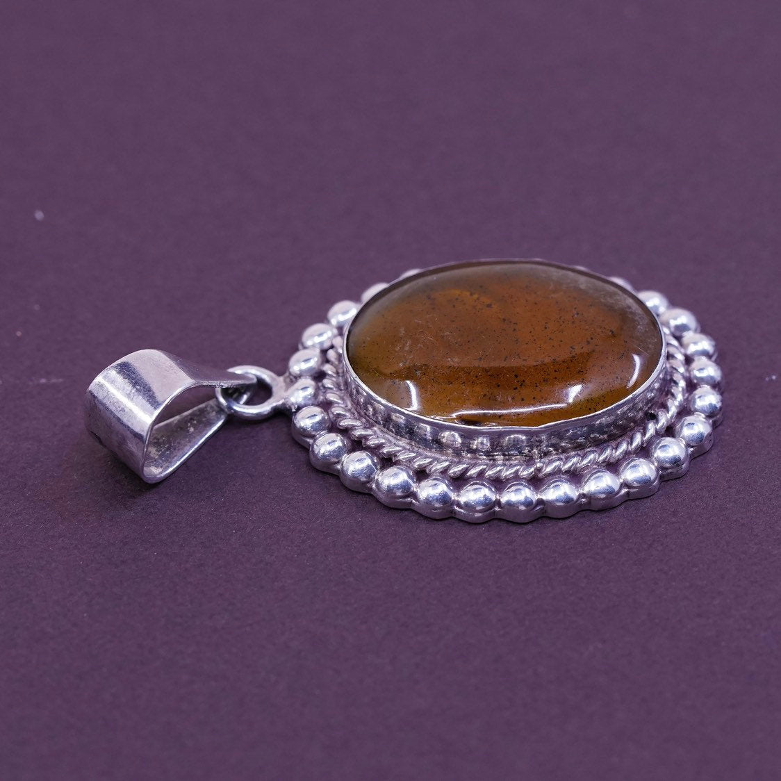 vtg mexico Sterling silver handmade pendant, 925 w/ Amber N beads