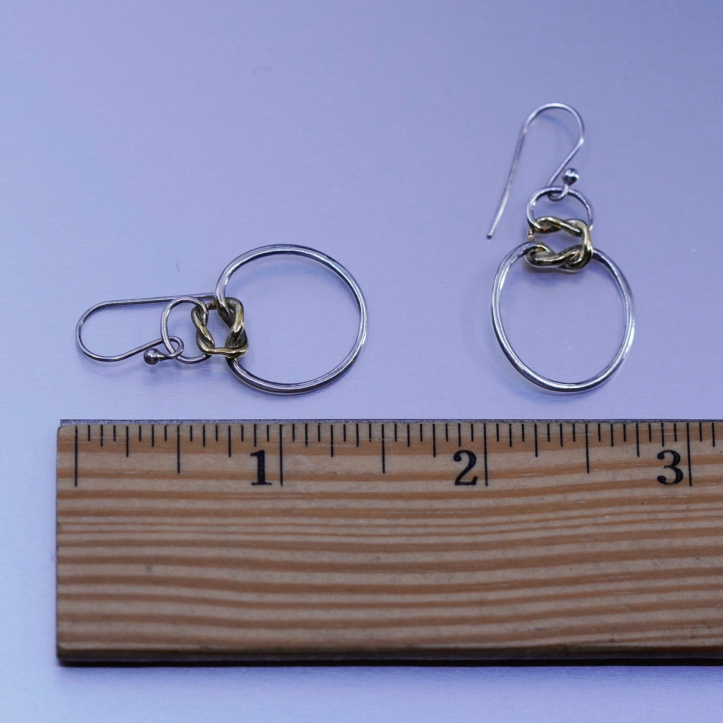 Vintage two tone Sterling 925 silver handmade knotted earrings