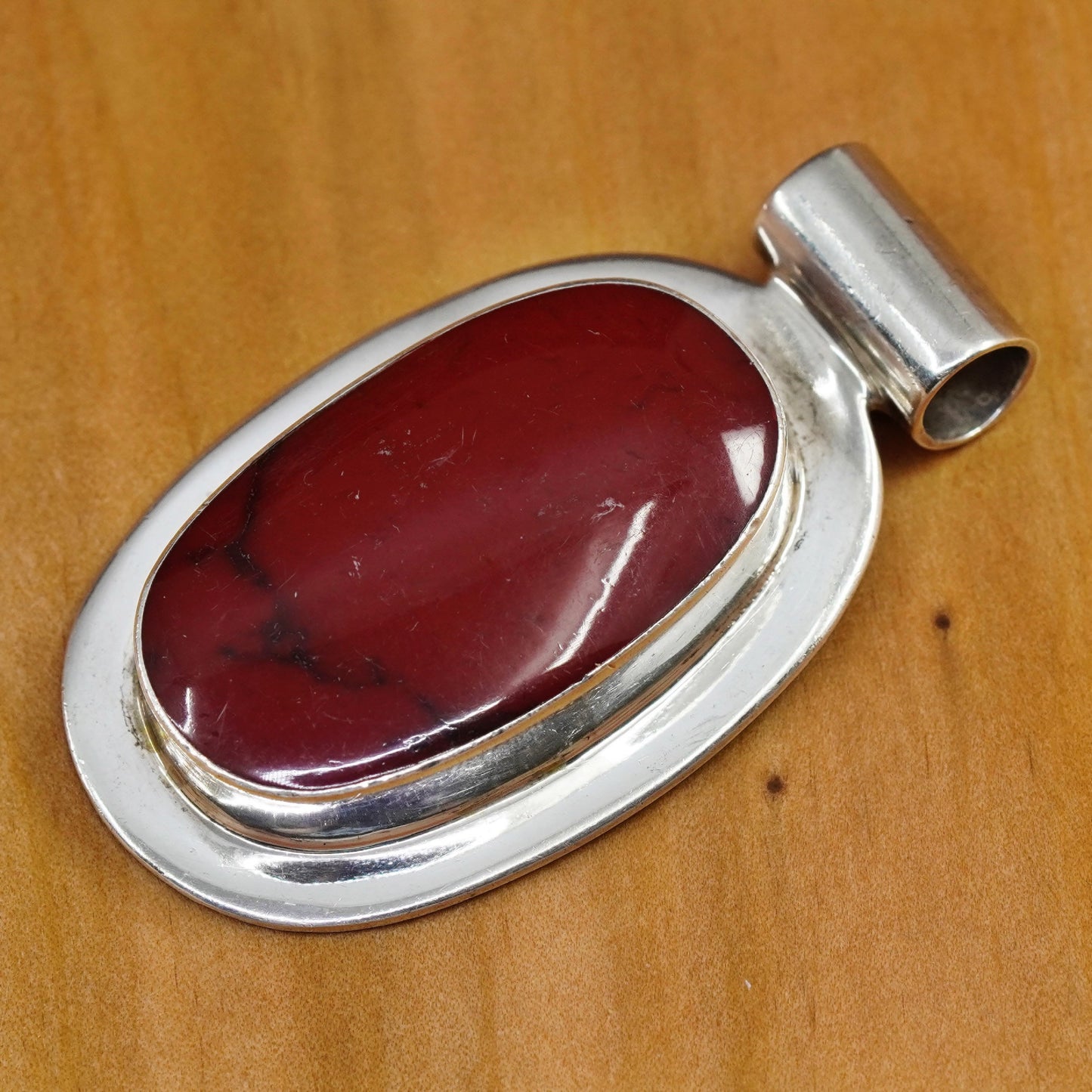 Vintage Sterling 925 silver handmade pendant with red jasper