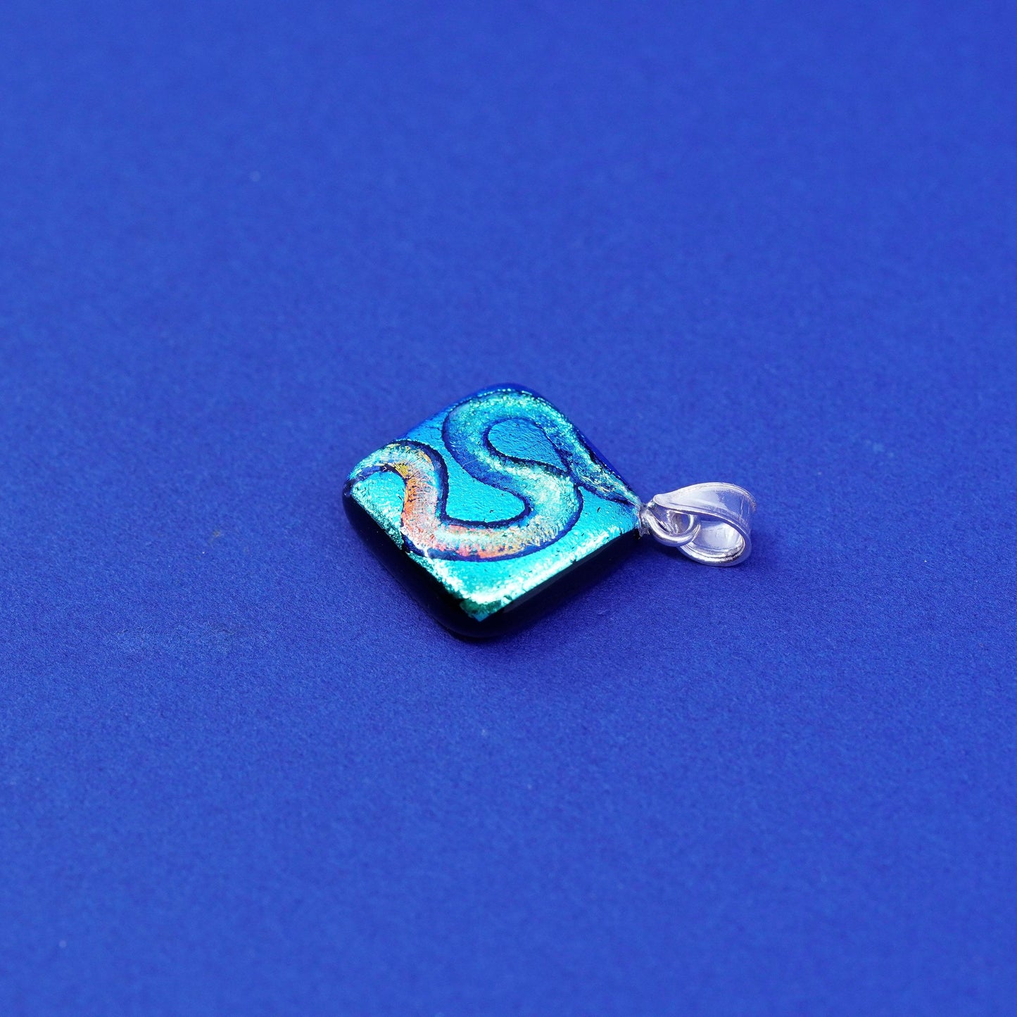 Vintage sterling 925 silver handmade pendant with dichroic glass