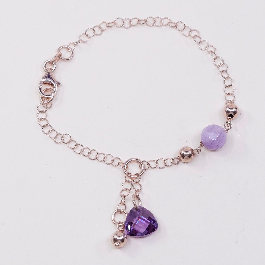 7", Vermeil rose gold Sterling silver circle bracelet w/ natural amethyst beads
