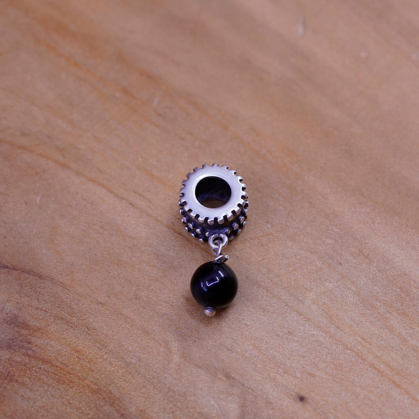 Vintage Sterling 925 silver handmade pendant charm with obsidian bead