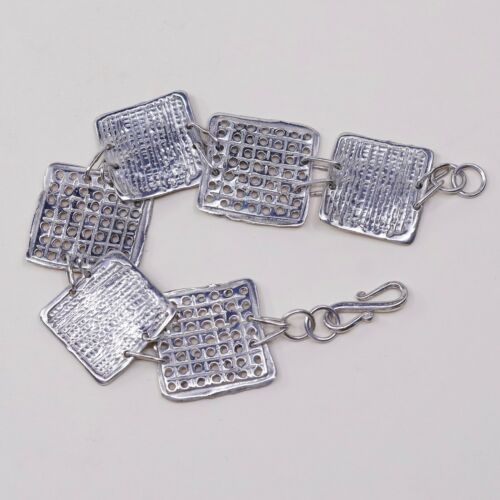 7”, Vintage Sterling Silver Handmade Bracelet, 925 Hammered Square Cookie Link