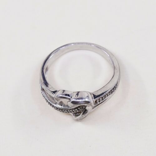 Sz 7, Vtg Sterling Fashion Engagement Ring, 925 Heart W/ Diamond, Stamped 925