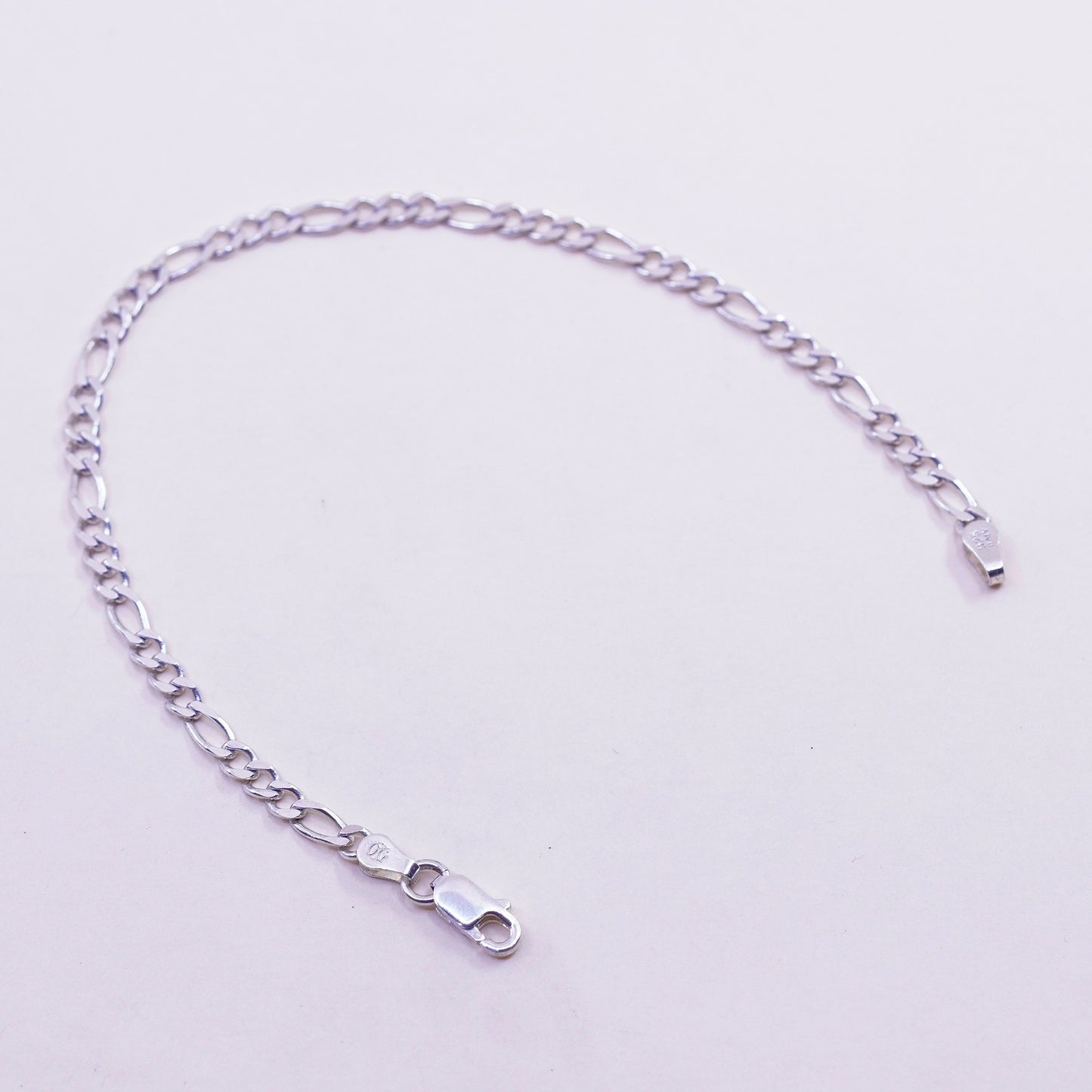 7”, 4mm, Vintage Italy sterling silver 925 chain, men’s figaro bracelet