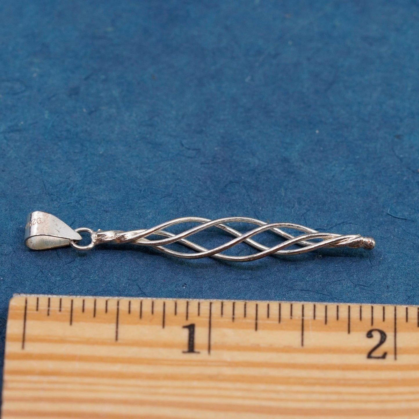 Vintage Sterling silver handmade pendant, modern 925 twisted drop