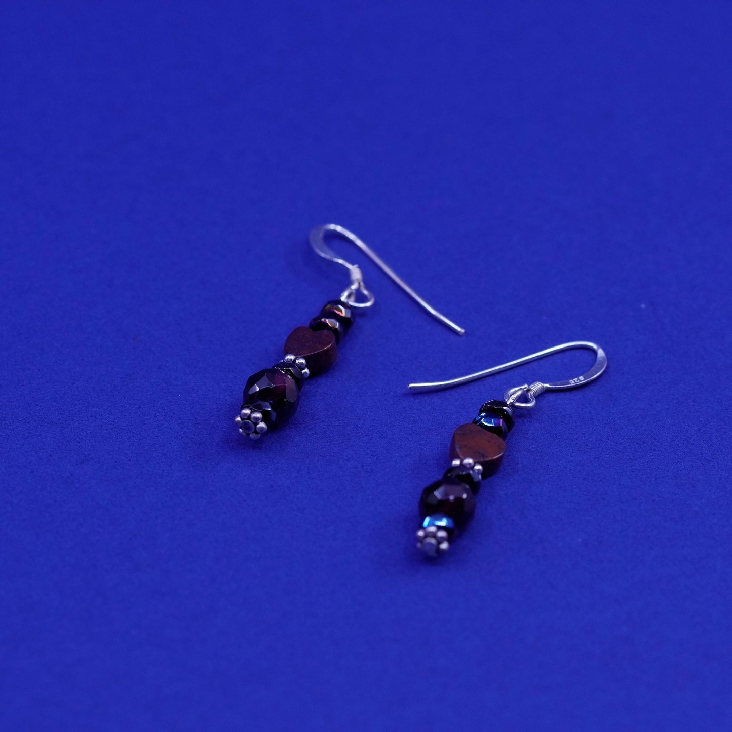 Vintage sterling 925 silver handmade earrings with garnet beads