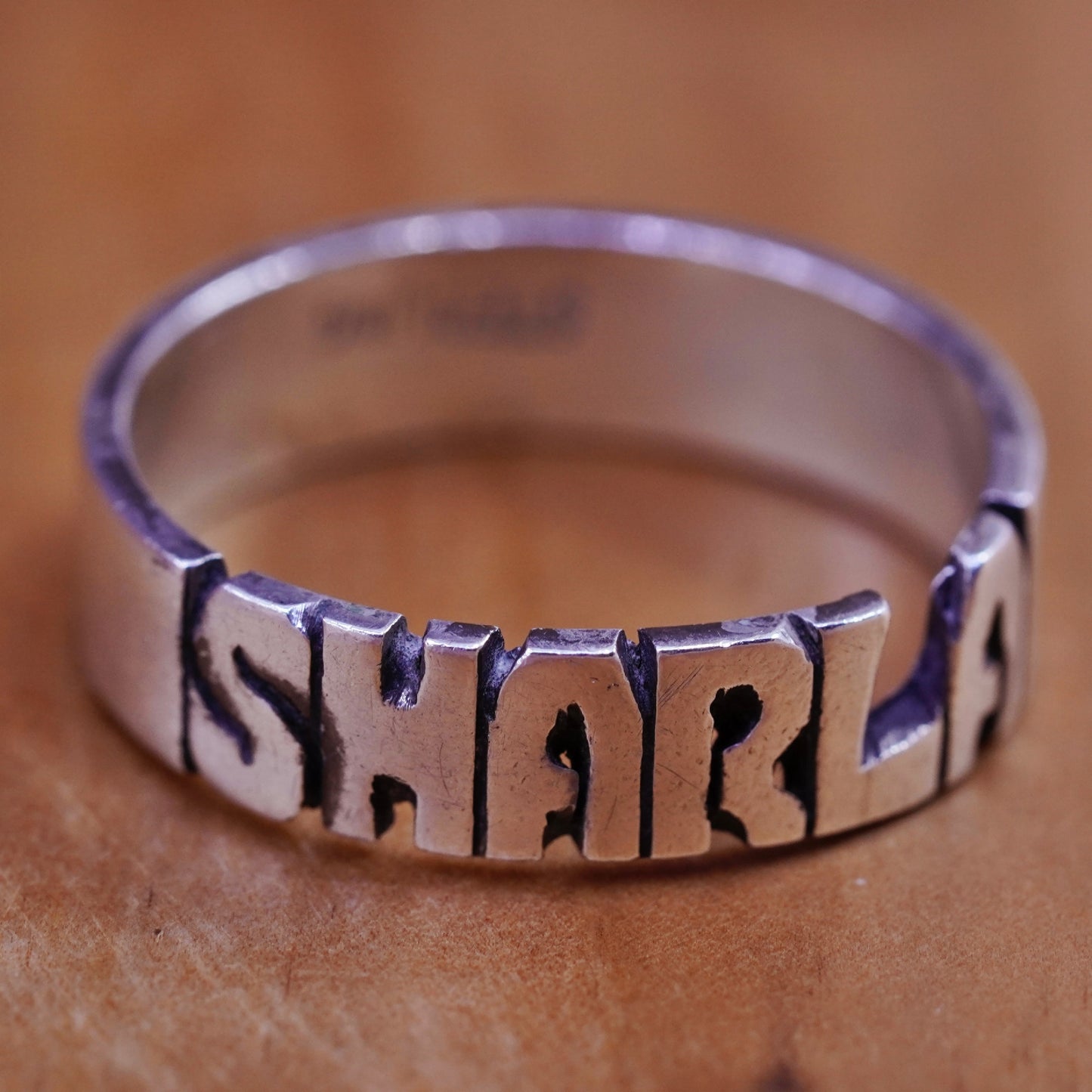 Size 10, vtg sterling silver handmade ring, 925 name sharla band, minimalist
