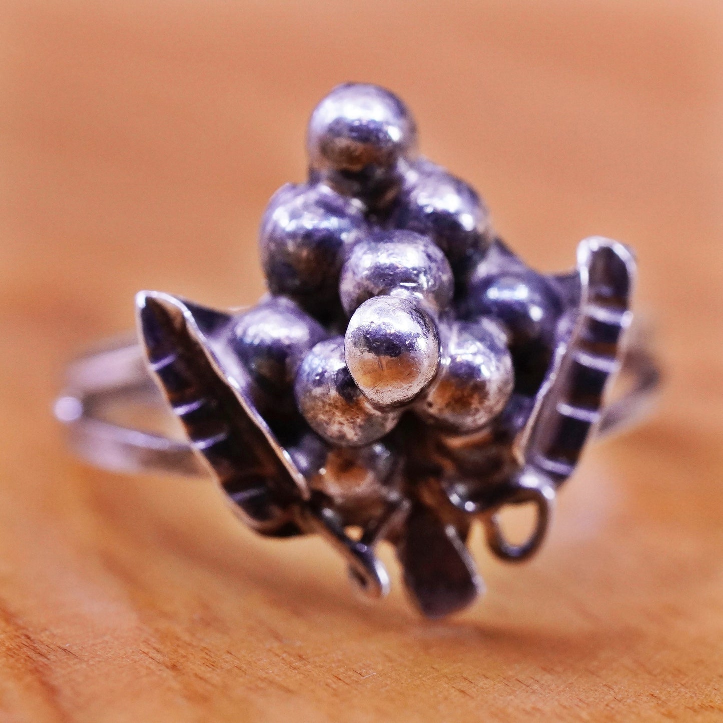Size 5.5, vintage Mexico jewelry Sterling silver handmade ring, 925 grape band