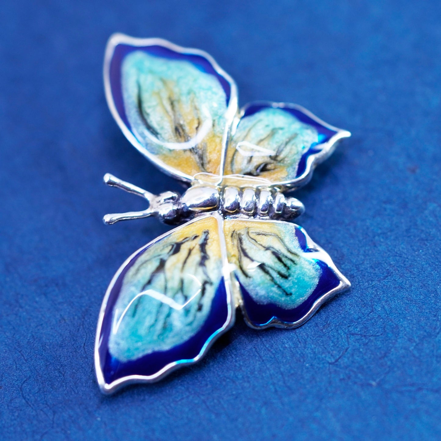 Vintage Italy Sterling silver handmade brooch, 925 enamel butterfly pin