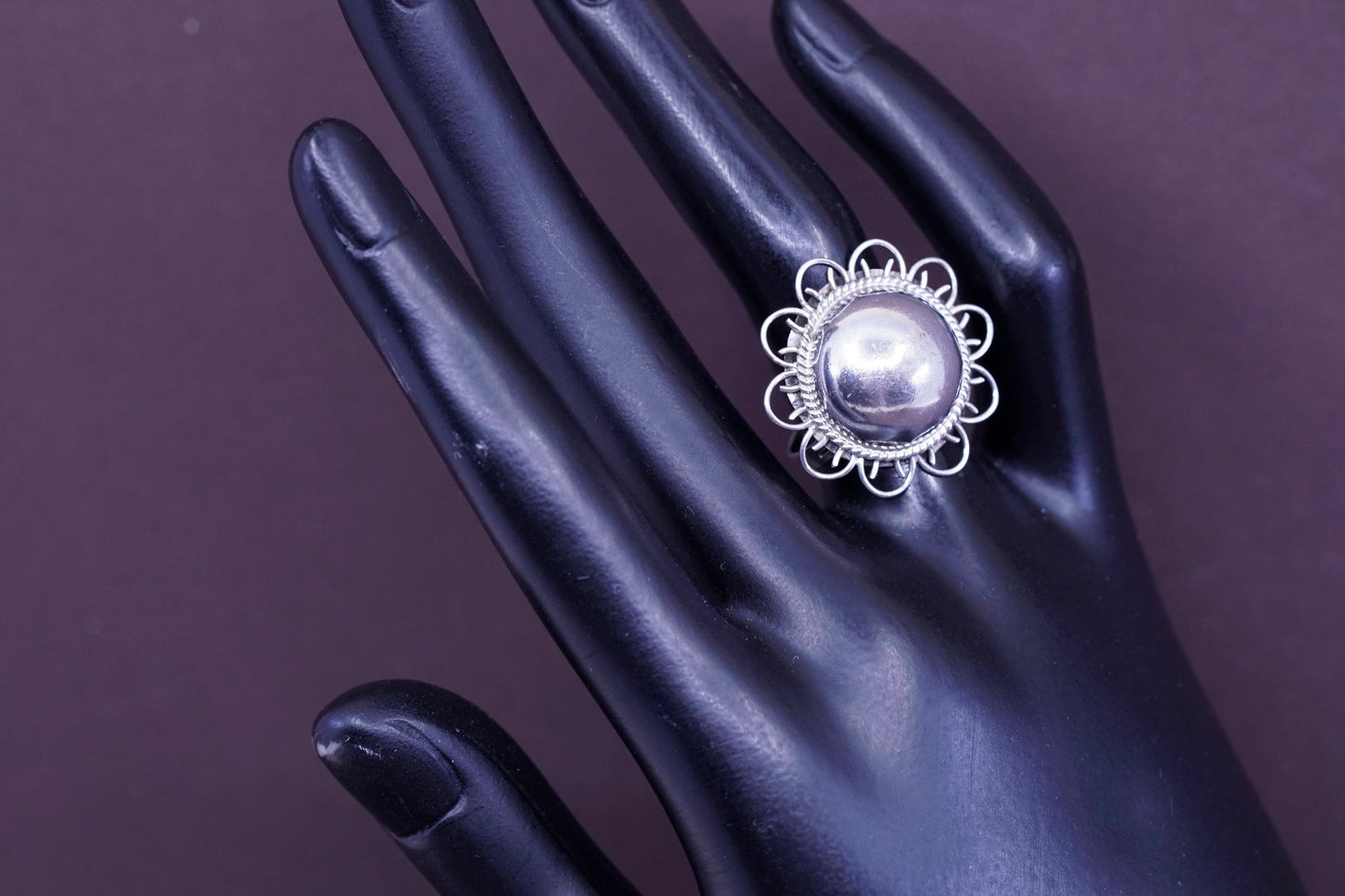 sz 6.5, vtg Sterling silver handmade ring, taxco 925 silver statement ball ring