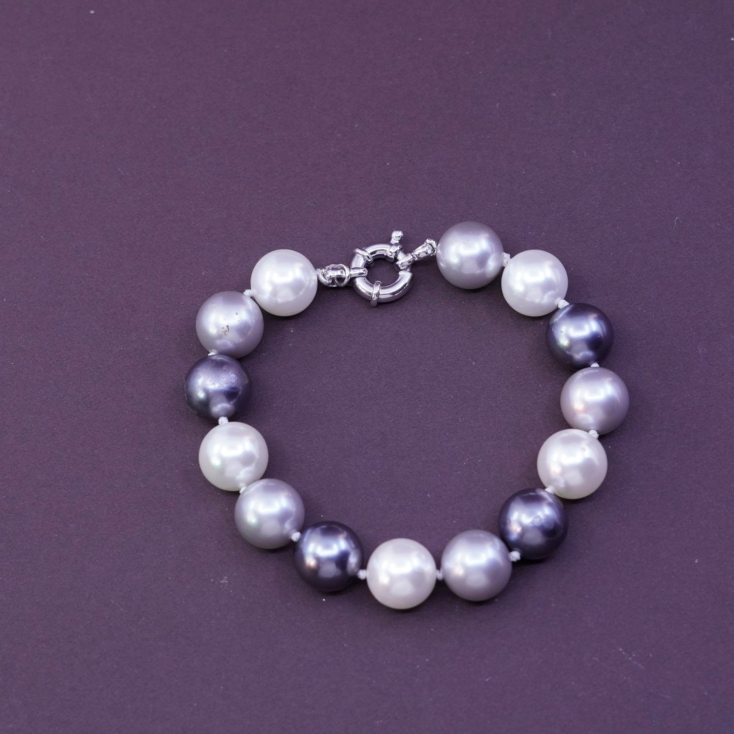 7”, Sterling silver handmade bracelet, mother of pearl beads with 925 clasp