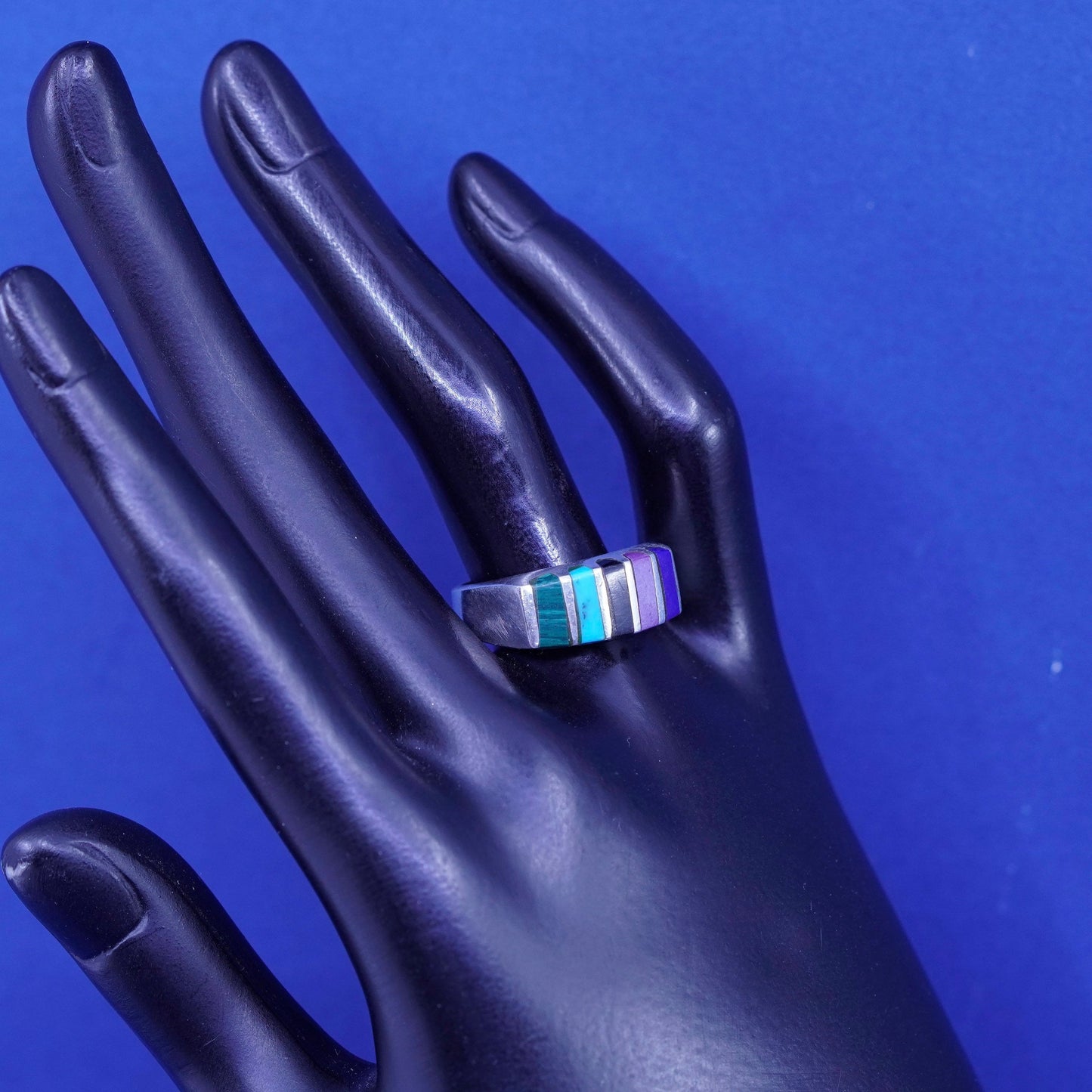Size 9.25, sterling silver handmade ring, 925 band w/ sodalite turquoise agate