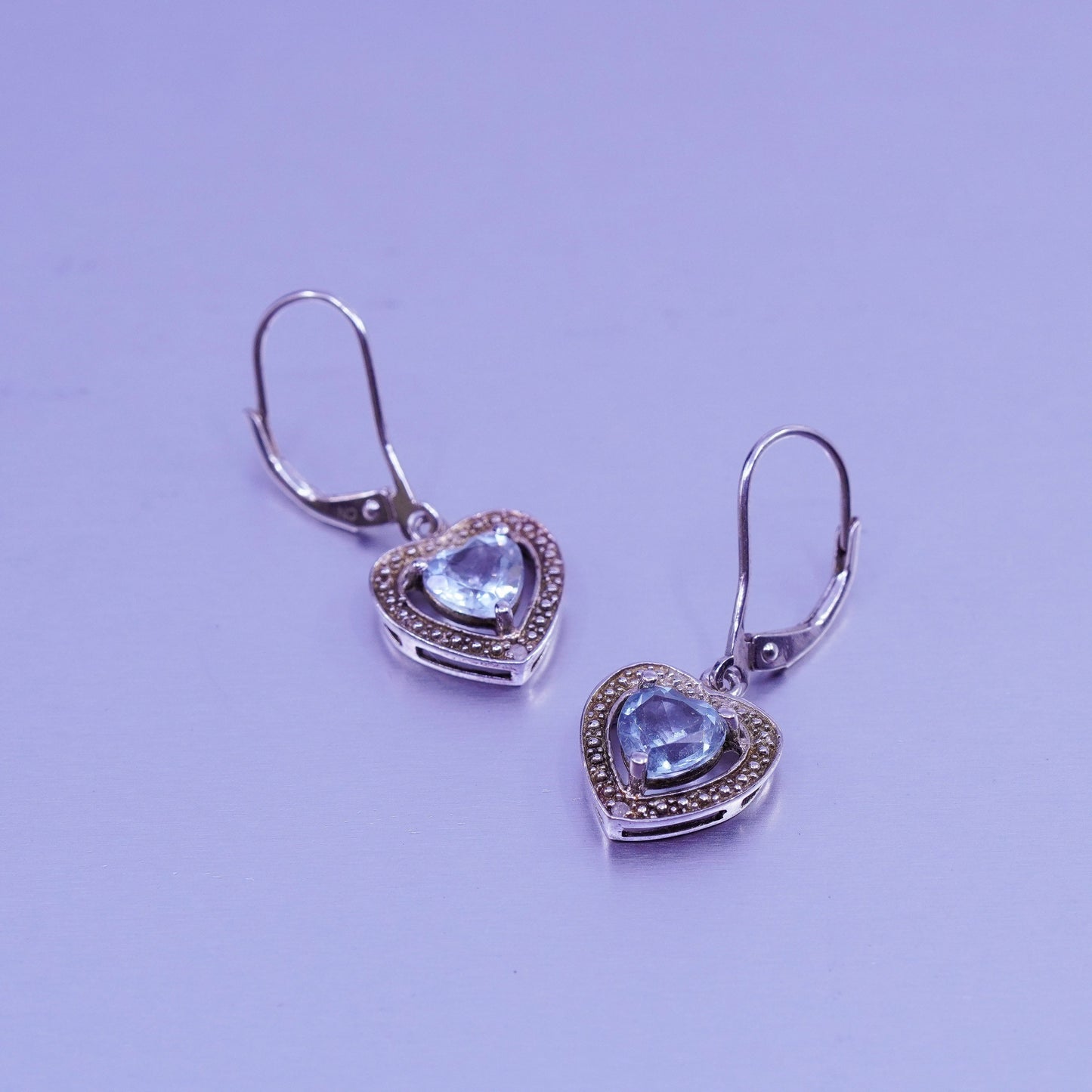 Vintage Sterling 925 silver earrings with heart topaz and diamond