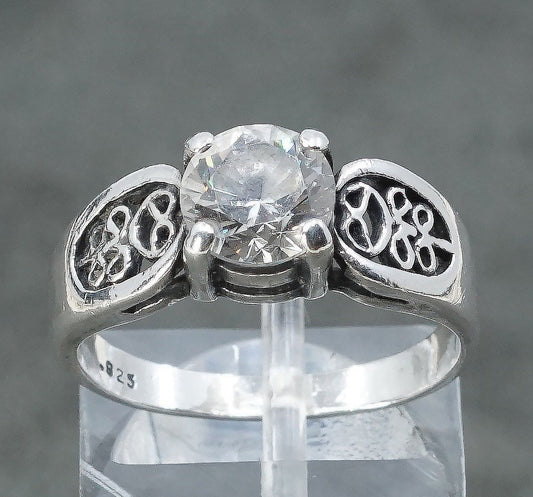 sz 7, vtg Sterling silver engagement ring, 925 w/ crystal