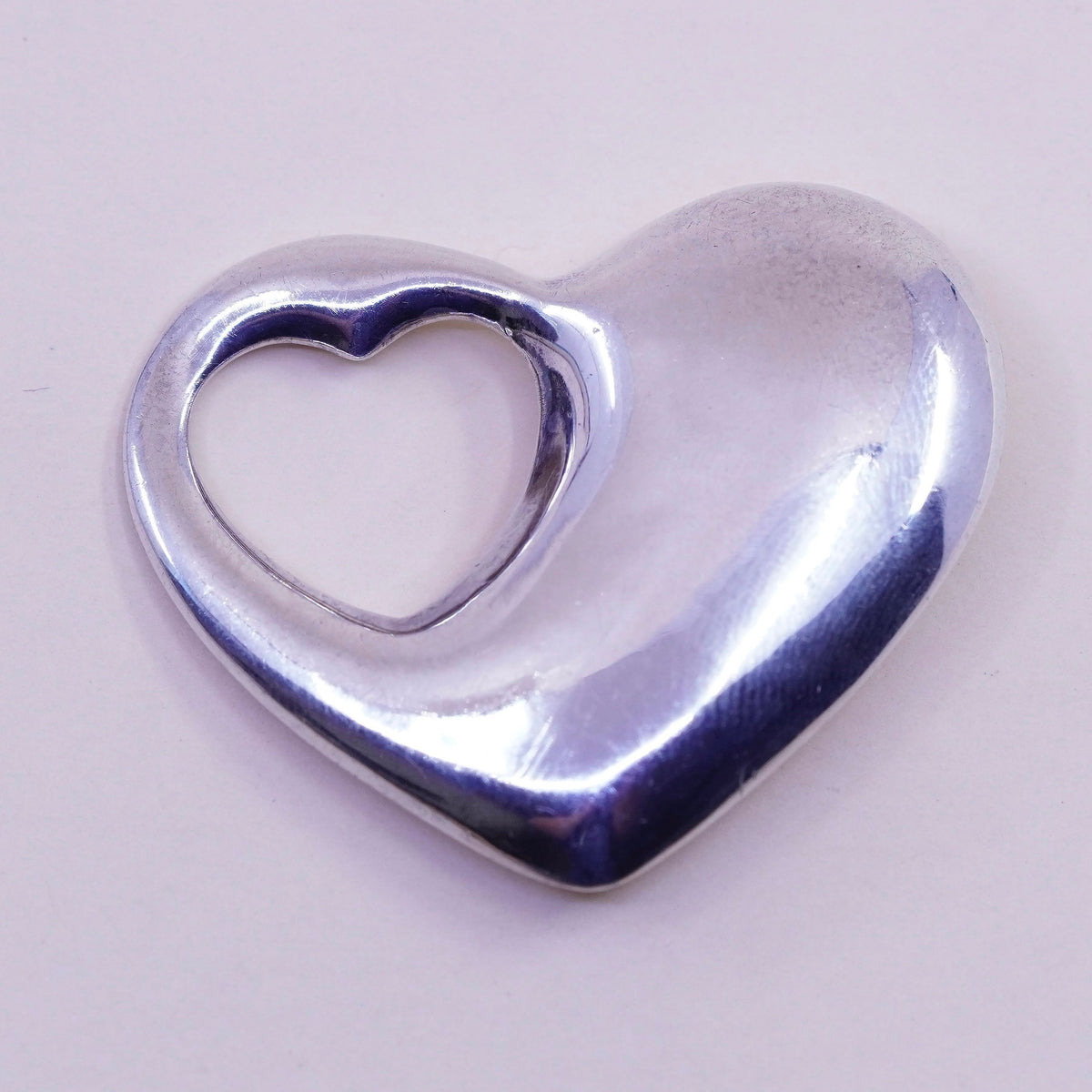 Vintage handmade sterling silver puffy heart charm, 925 pendant