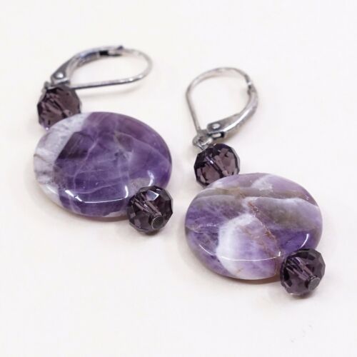 Vtg STERLING 925 SILVER Modern Handmade earrings with Fluorite dangles