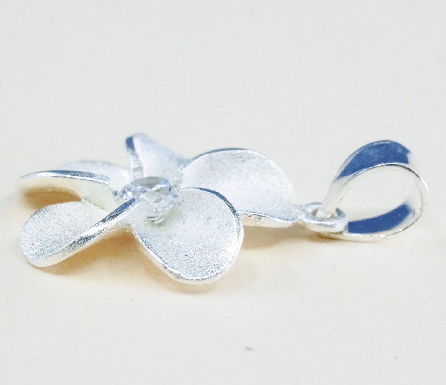 Vintage Sterling silver handmade pendant, 925 flower charm with Cz