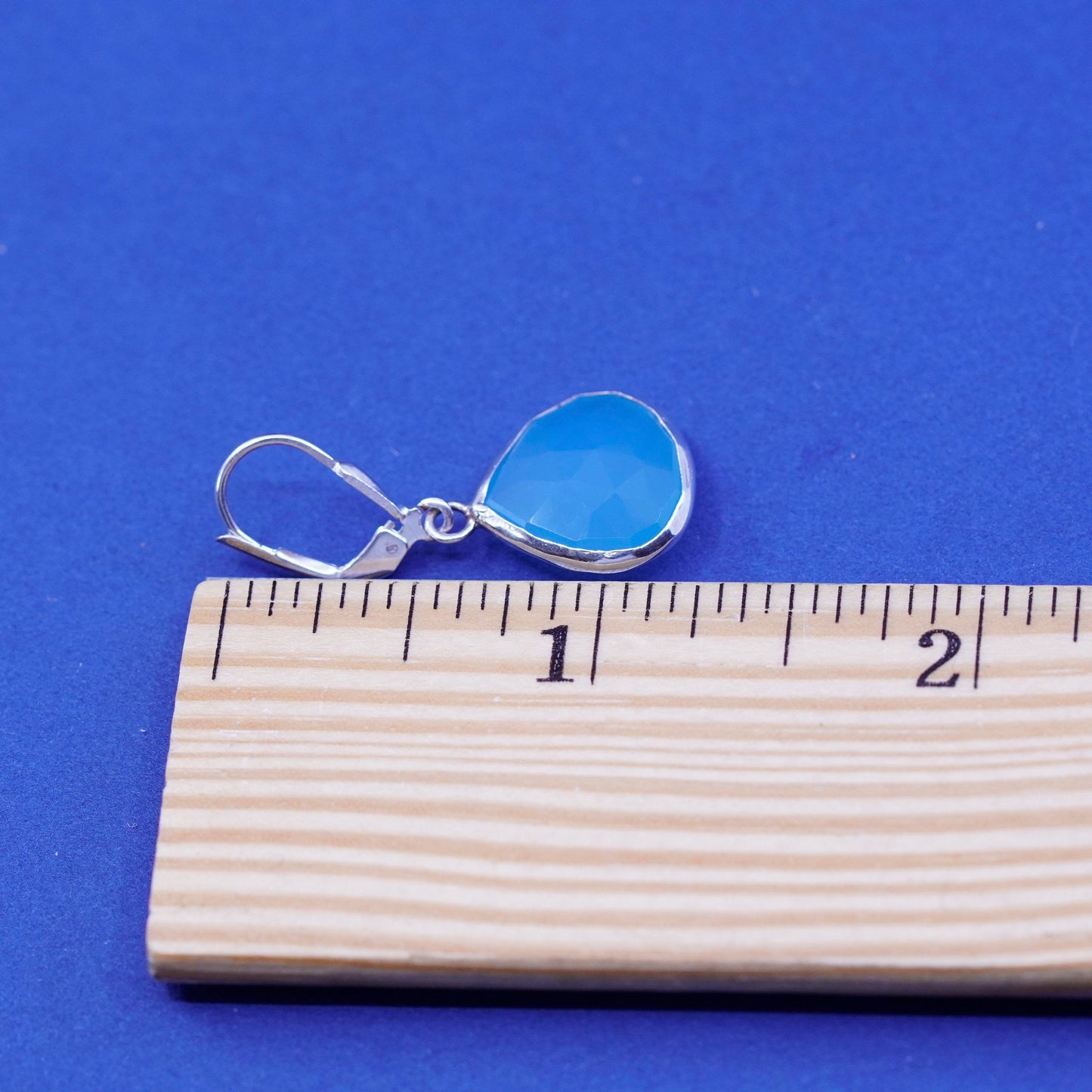 Sterling 925 silver handmade earrings with teardrop blue Chalcedony Dangles