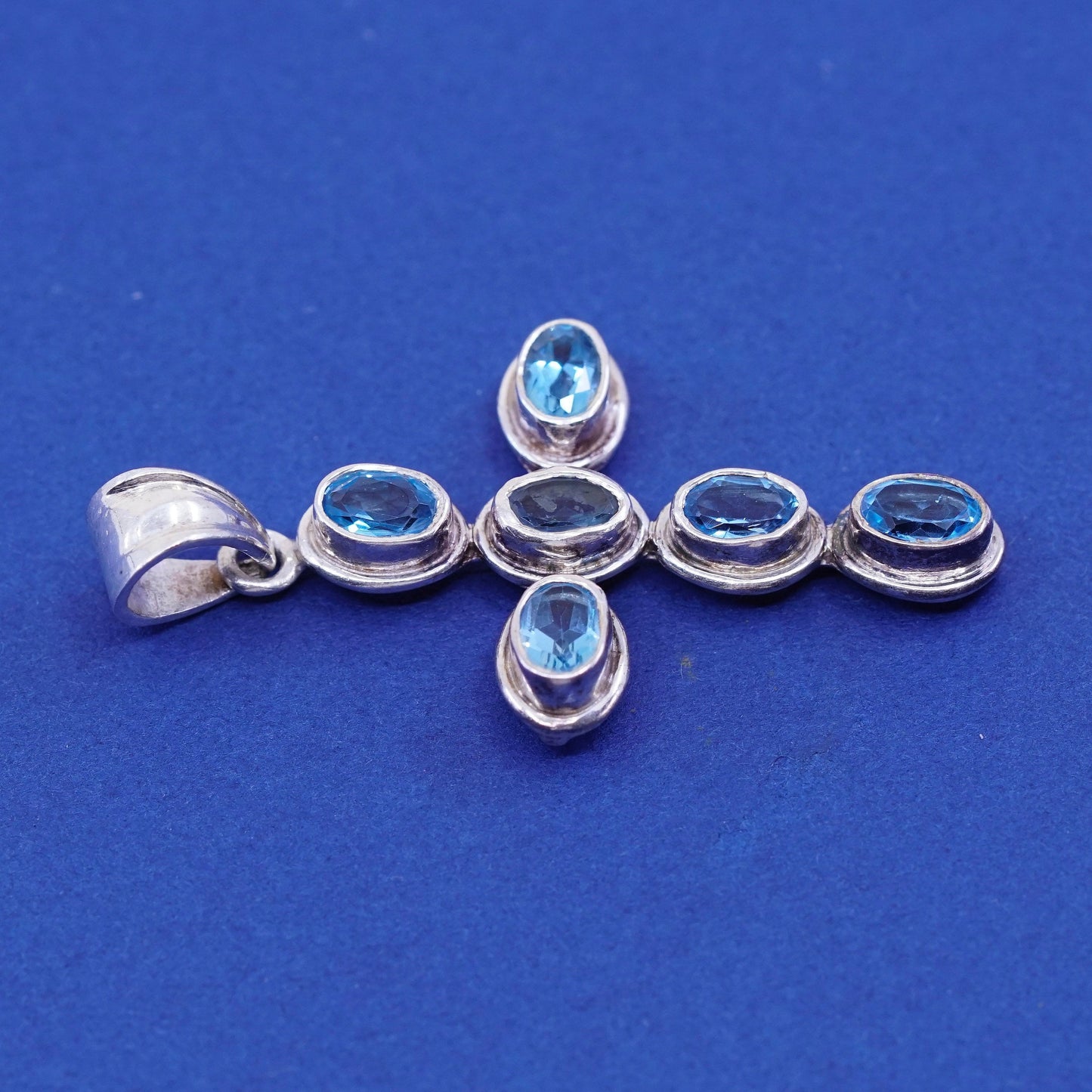 Vintage solid Sterling silver handmade pendant, 925 cross with topaz