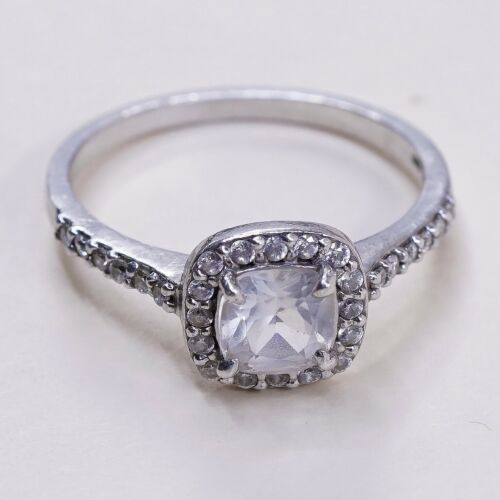 Sz 8, Vtg Sterling Silver Fashion Ring, 925 Silver Engagement Ring W/ Cz
